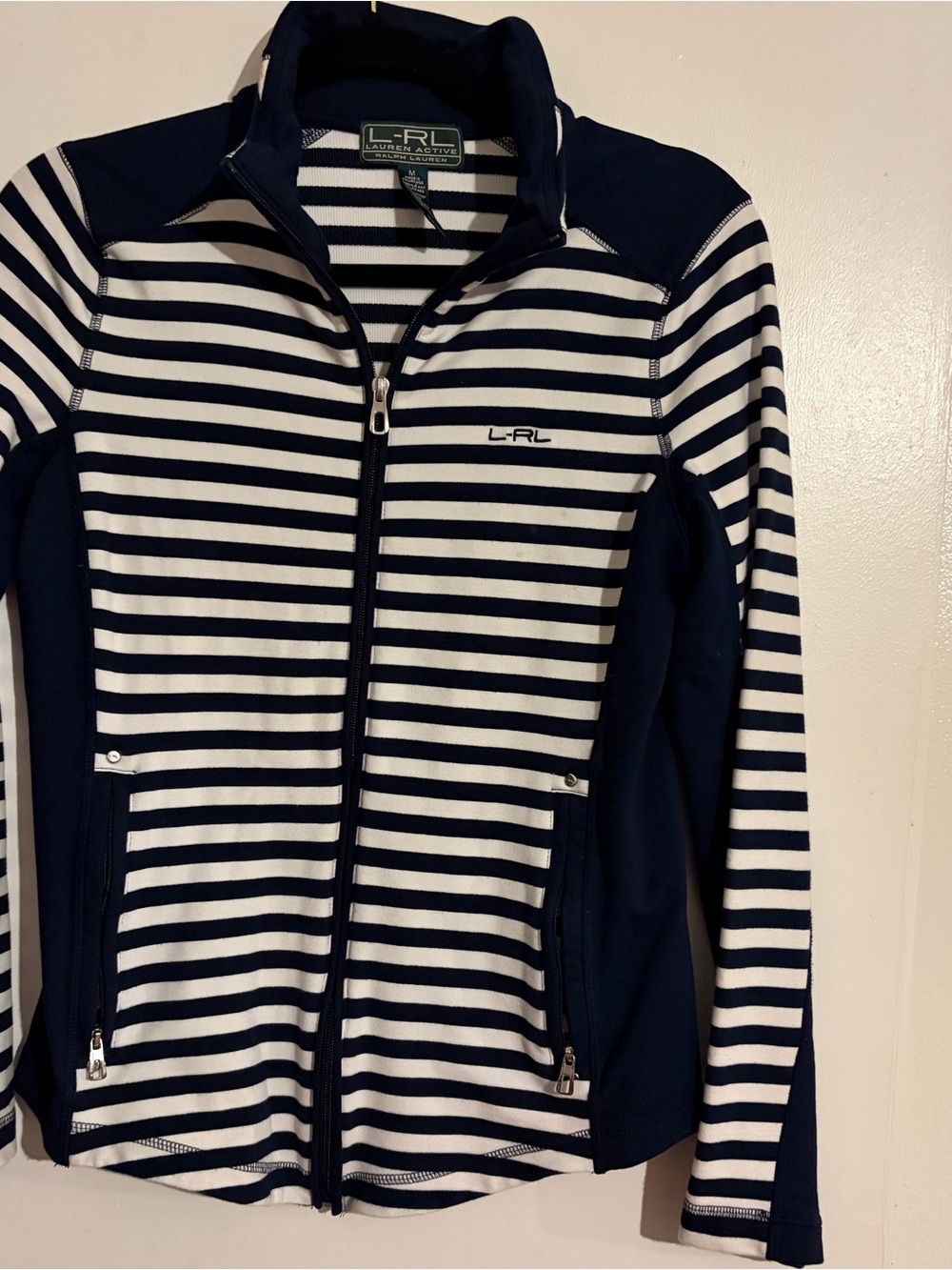 Ralph Lauren Navy and White Striped Zip-Up Active Top